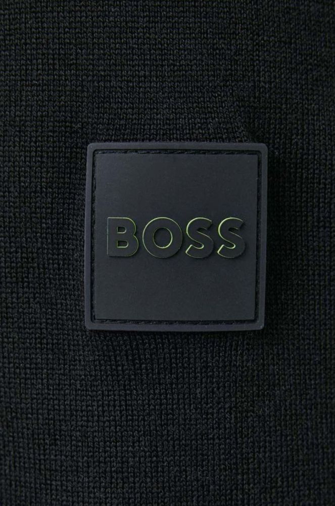 Кофта з вовною Boss Green BOSS GREEN колір чорний з капюшоном однотонна фото 5