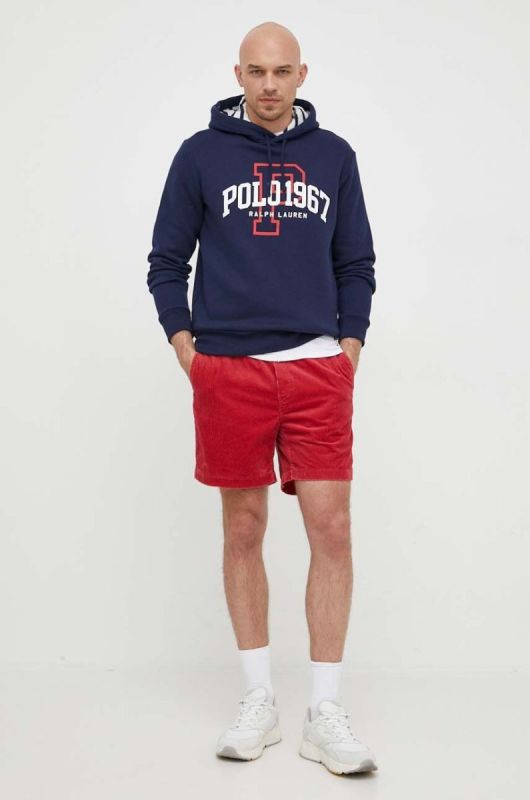 Кофта Polo Ralph Lauren чоловіча колір синій з капюшоном з принтом фото 2