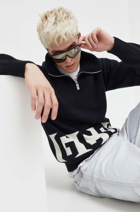 Вовняний светр GCDS чоловічий колір чорний гольф