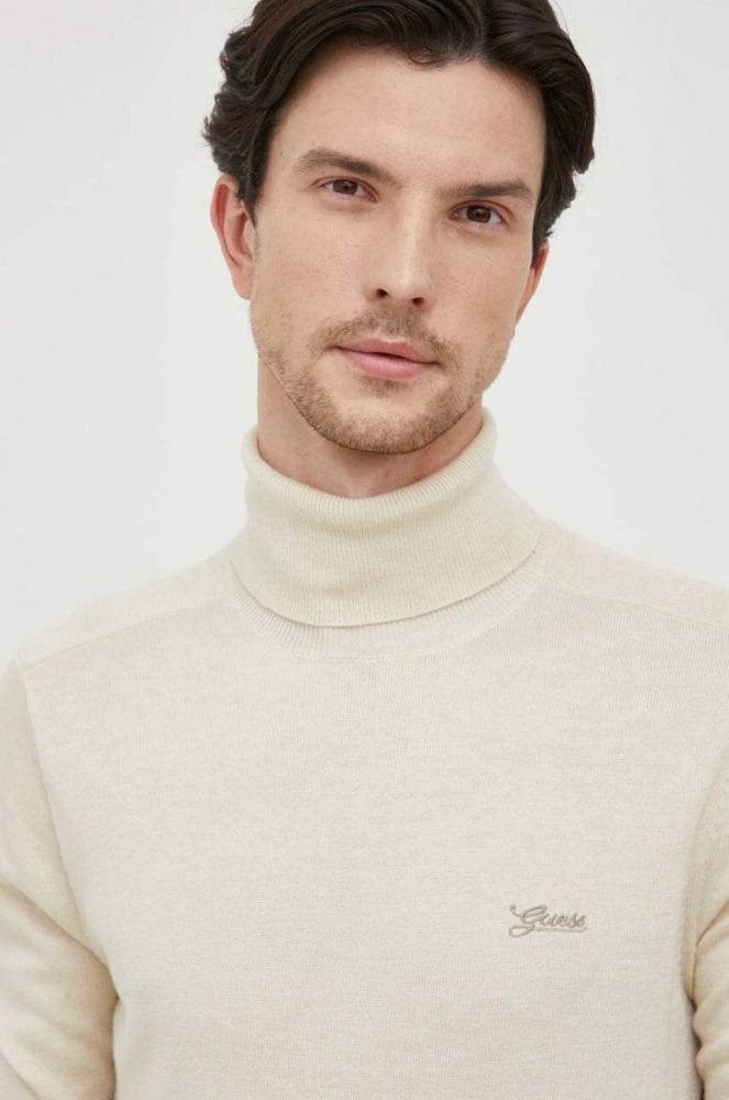 Светр з домішкою шовку Guess колір бежевий легкий гольф фото 4