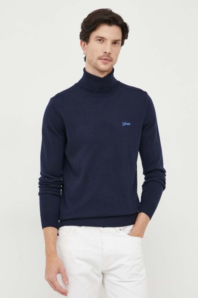 Светр з домішкою шовку Guess колір синій легкий гольф фото 4