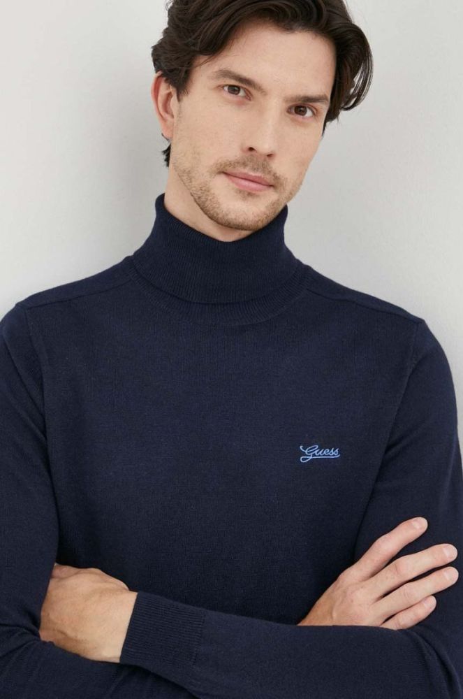 Светр з домішкою шовку Guess колір синій легкий гольф фото 5