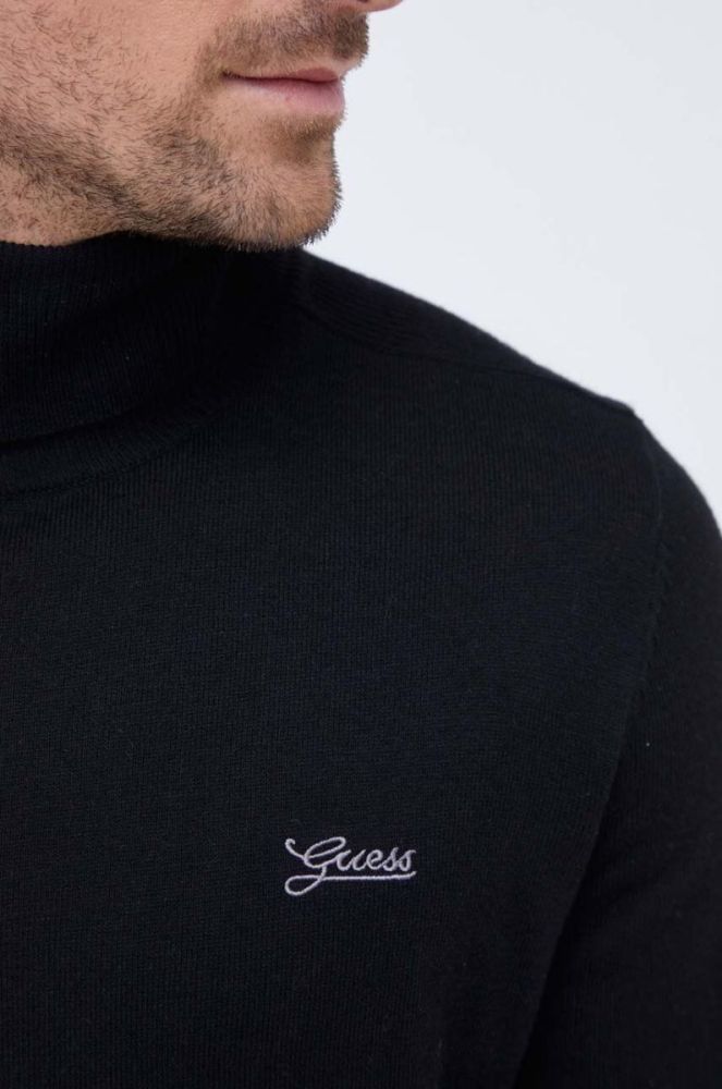 Светр з домішкою шовку Guess колір чорний легкий гольф фото 5