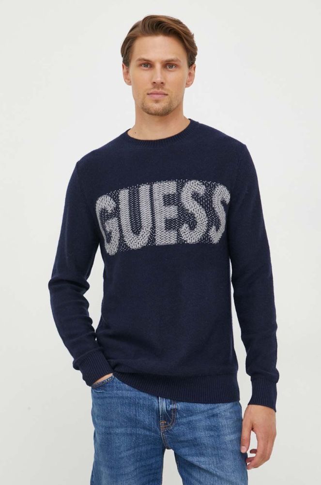 Светр з домішкою вовни Guess чоловічий колір синій (3575992)