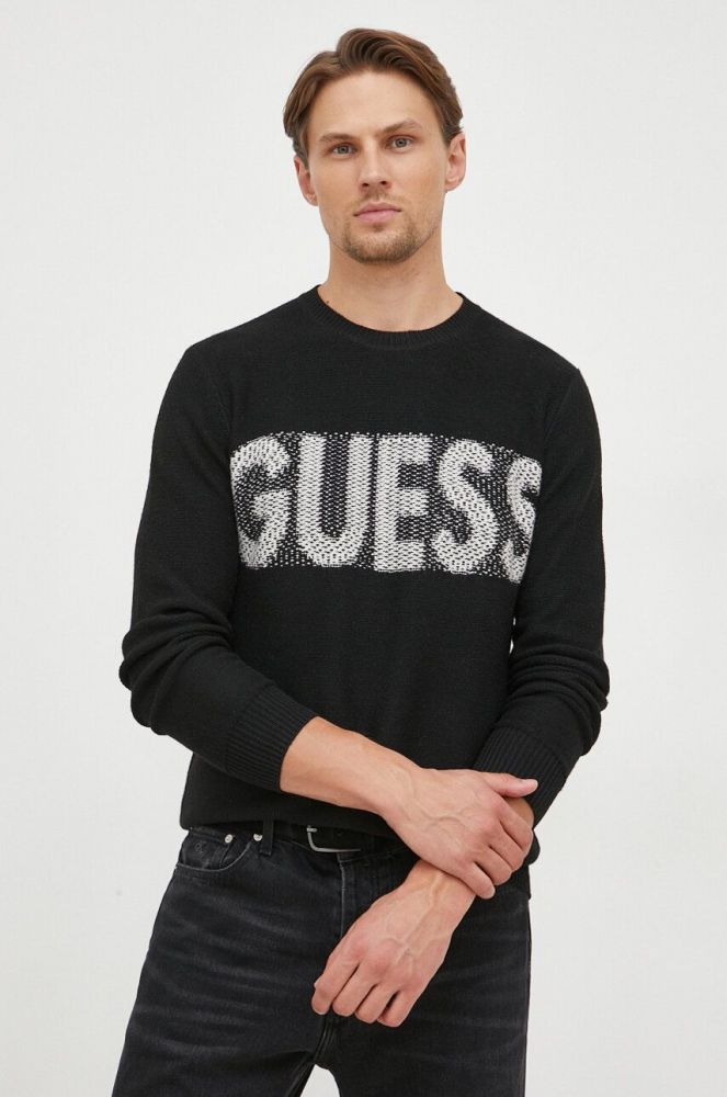 Светр з домішкою вовни Guess чоловічий колір чорний (3575998)