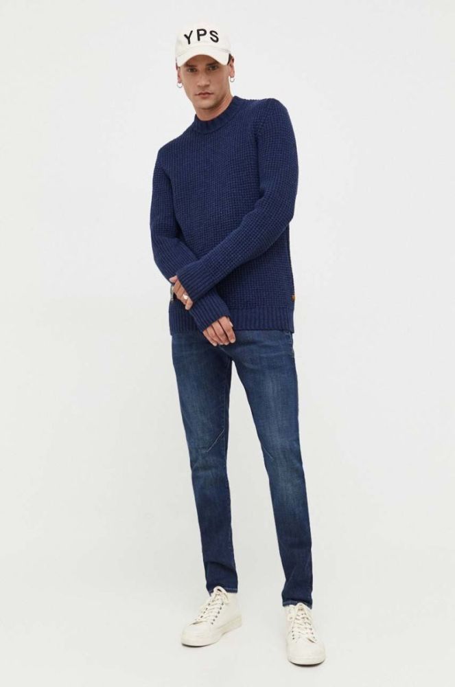 Вовняний светр G-Star Raw чоловічий колір синій теплий фото 2