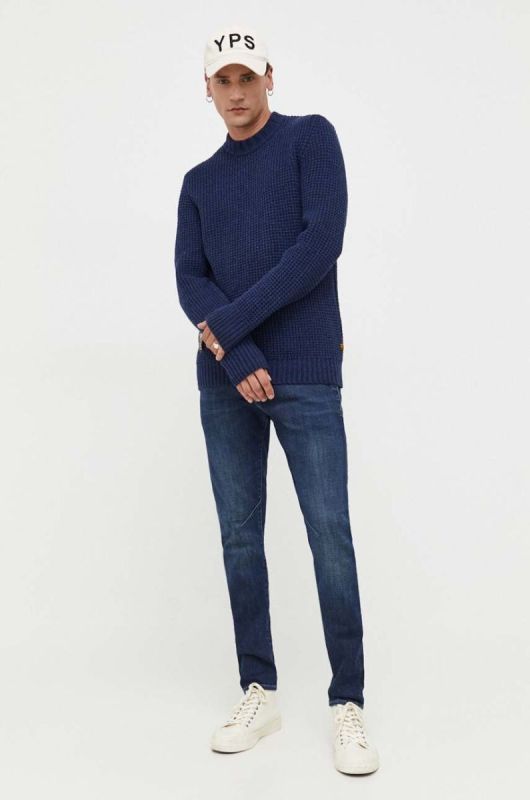 Вовняний светр G-Star Raw чоловічий колір синій теплий фото 2
