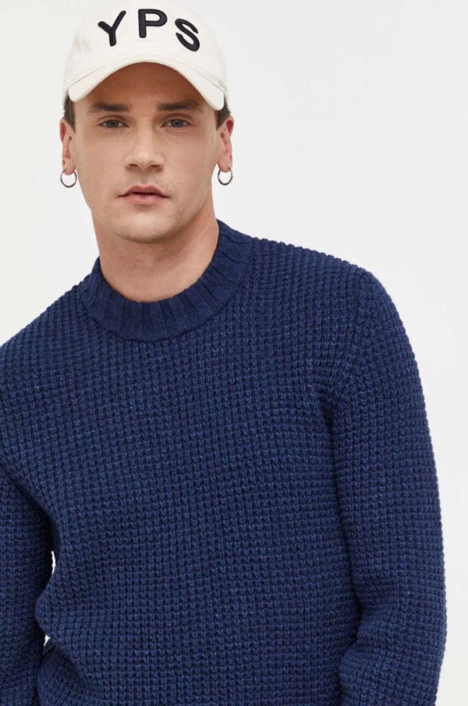 Вовняний светр G-Star Raw чоловічий колір синій теплий фото 4