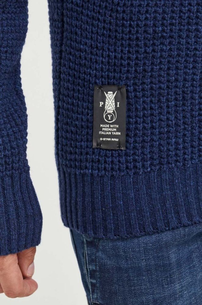 Вовняний светр G-Star Raw чоловічий колір синій теплий фото 5