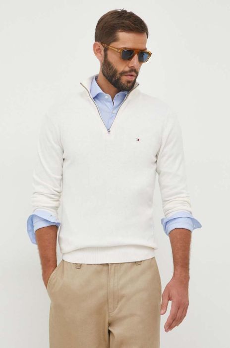 Светр з домішкою кашеміру Tommy Hilfiger колір бежевий легкий півгольф