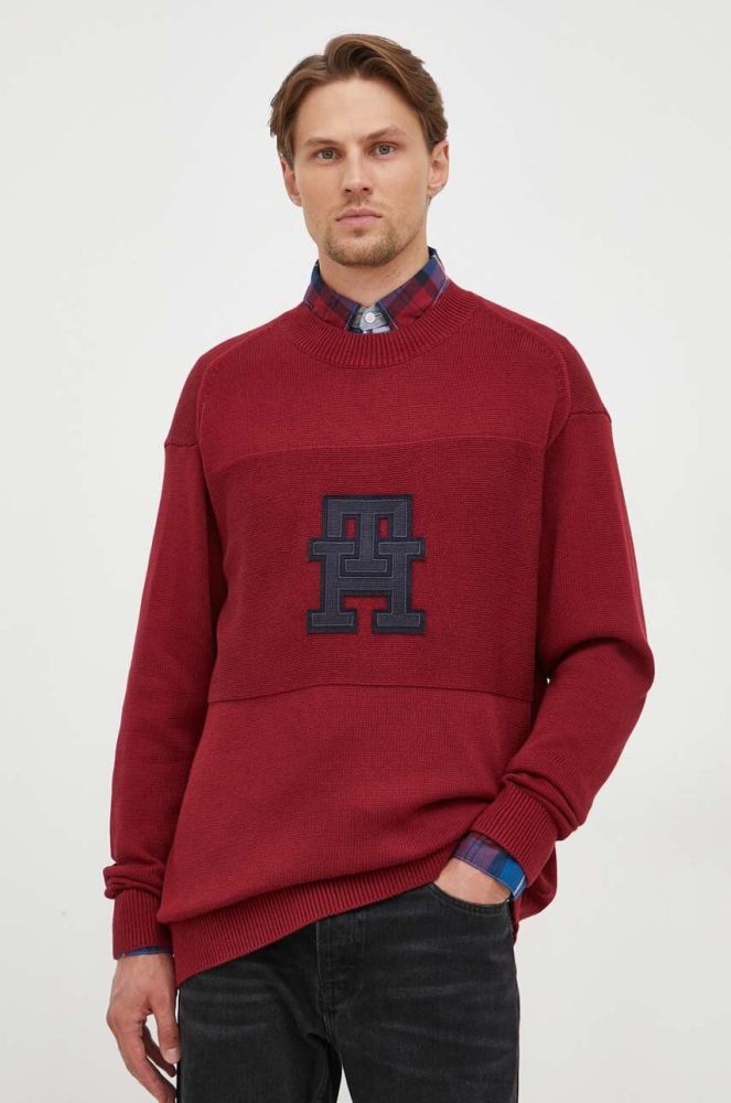 Бавовняний светр Tommy Hilfiger колір бордовий легкий