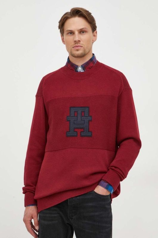 Бавовняний светр Tommy Hilfiger колір бордовий легкий