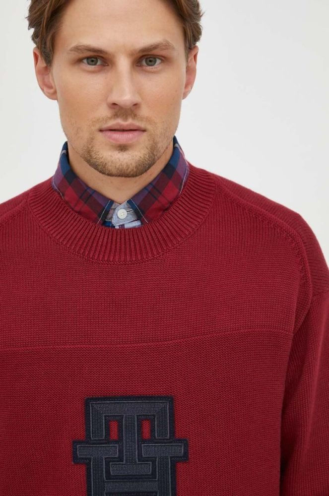 Бавовняний светр Tommy Hilfiger колір бордовий легкий фото 3
