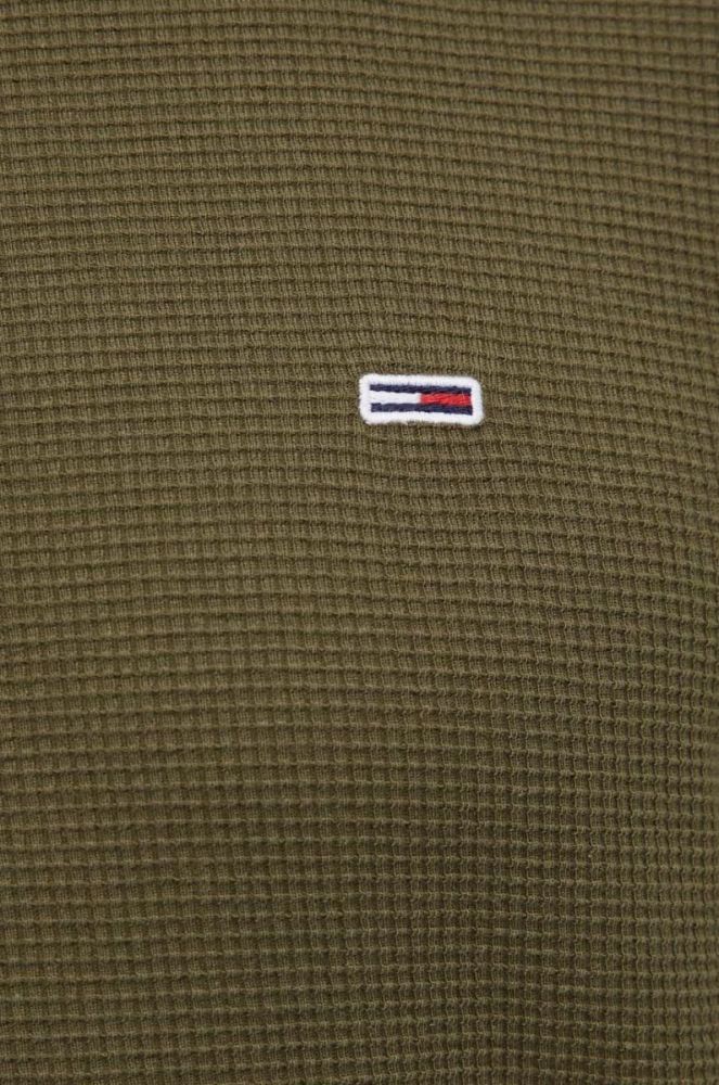 Бавовняний лонгслів Tommy Jeans колір зелений однотонний фото 5