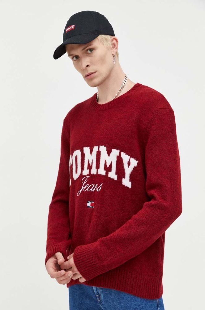 Светр Tommy Jeans чоловічий колір бордовий