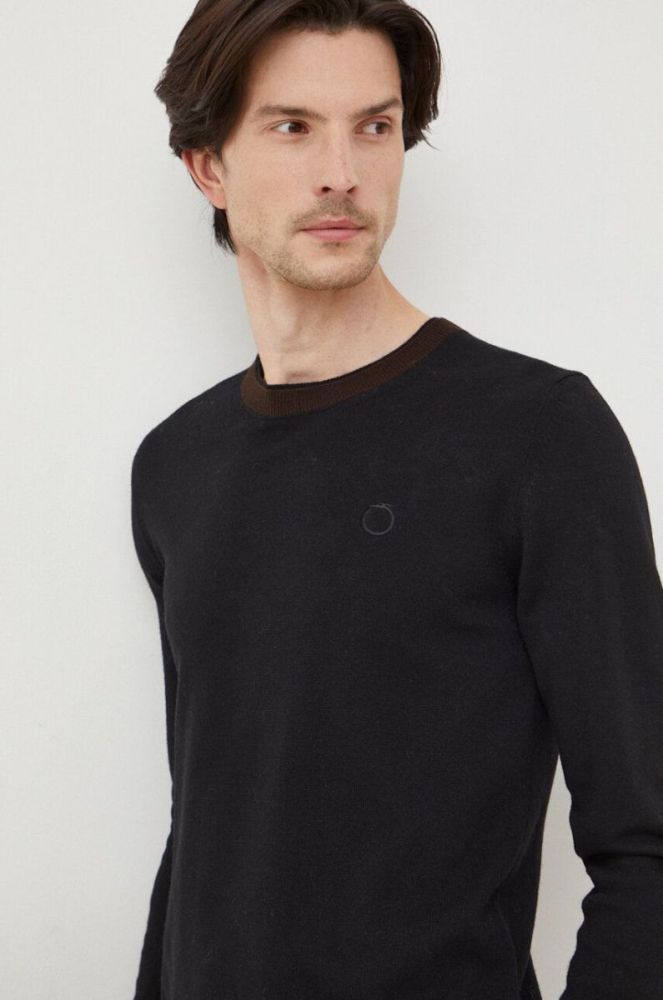 Светр з домішкою вовни Trussardi чоловічий колір чорний легкий фото 4