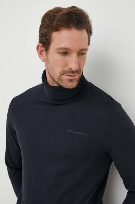 Бавовняний лонгслів Karl Lagerfeld колір синій однотонний