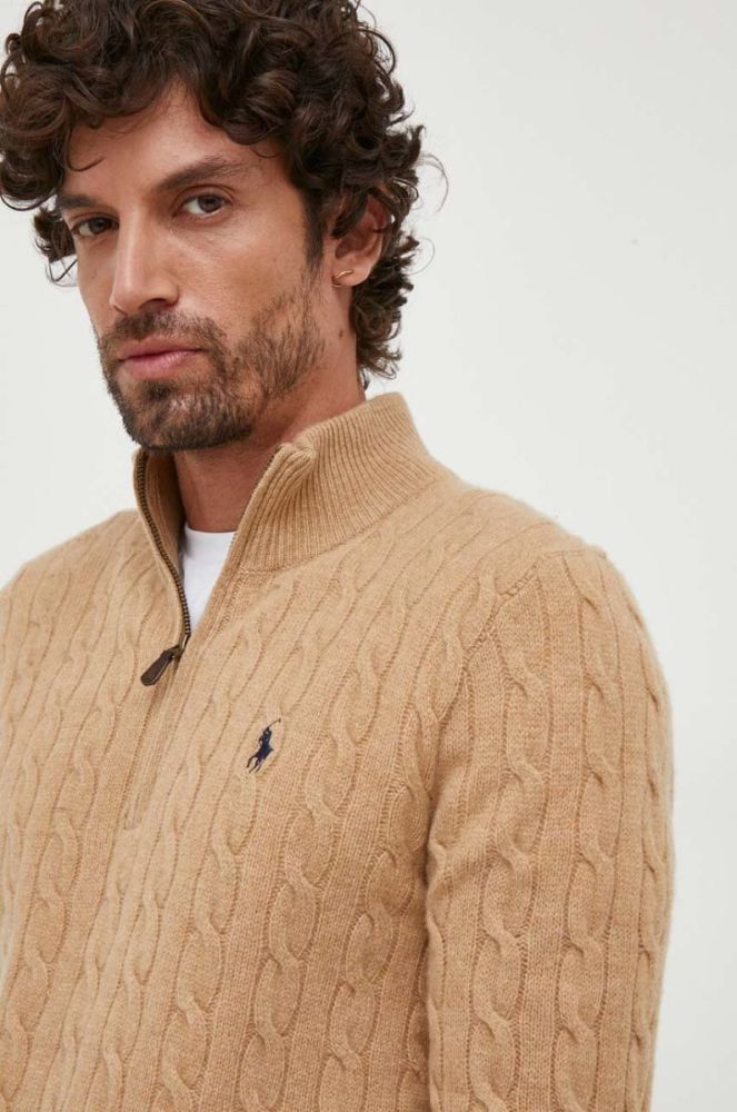 Вовняний светр Polo Ralph Lauren чоловічий колір коричневий півгольф фото 4