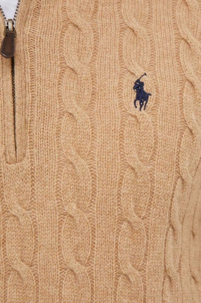 Вовняний светр Polo Ralph Lauren чоловічий колір коричневий півгольф фото 5
