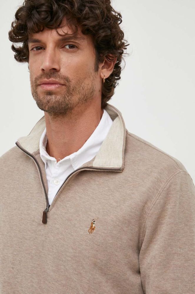 Бавовняний светр Polo Ralph Lauren колір коричневий легкий півгольф
