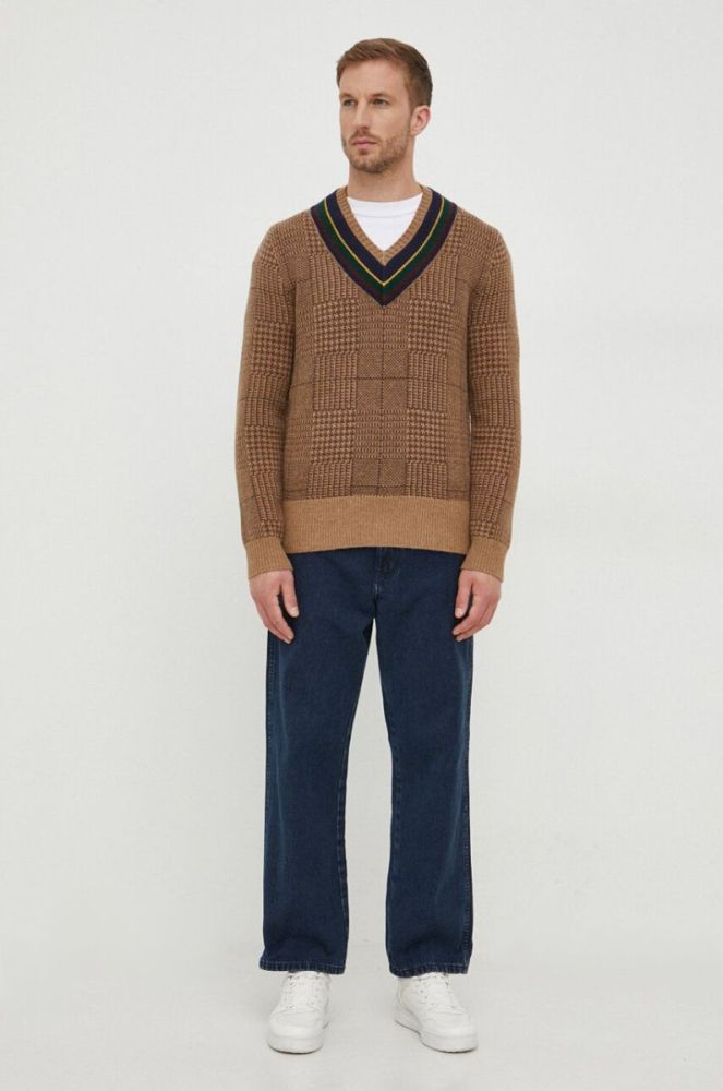 Вовняний светр Polo Ralph Lauren чоловічий колір бежевий теплий фото 2