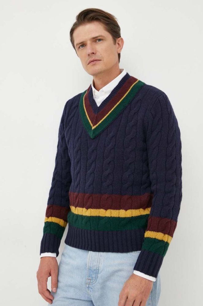 Вовняний светр Polo Ralph Lauren чоловічий колір синій теплий фото 3