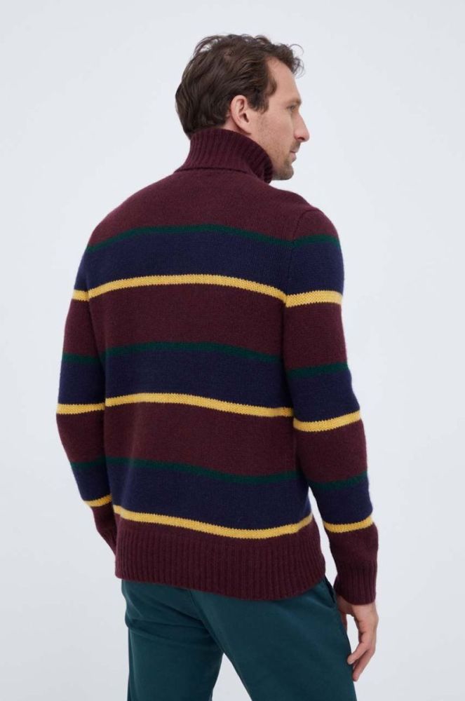 Вовняний светр Polo Ralph Lauren чоловічий колір бордовий теплий гольф фото 3