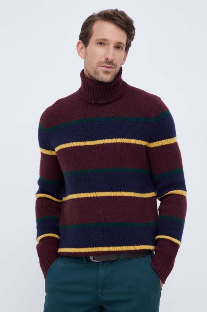 Вовняний светр Polo Ralph Lauren чоловічий колір бордовий теплий гольф фото 4