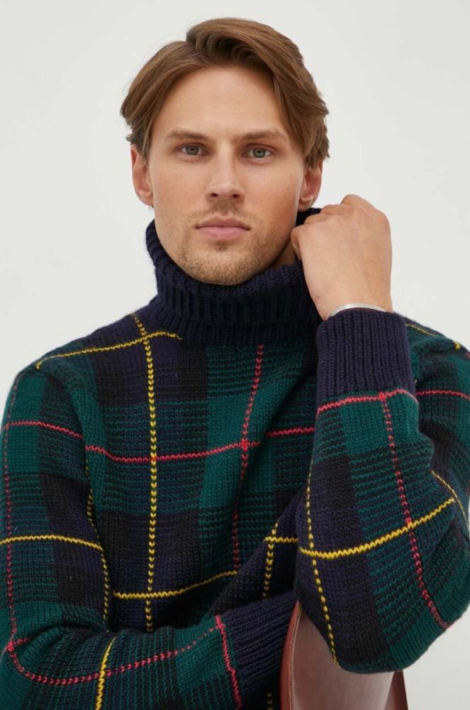 Вовняний светр Polo Ralph Lauren чоловічий колір синій теплий гольф фото 4