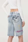 Джинсові шорти Guess x Brandalised жіночі візерунок висока посадка колір блакитний