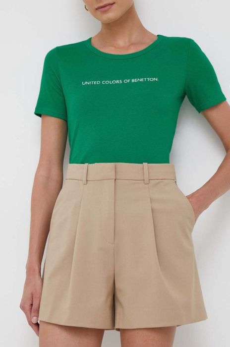 Шорти з домішкою шерсті Tommy Hilfiger колір бежевий однотонні висока посадка