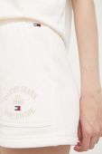 Бавовняні шорти Tommy Jeans колір бежевий з принтом висока посадка