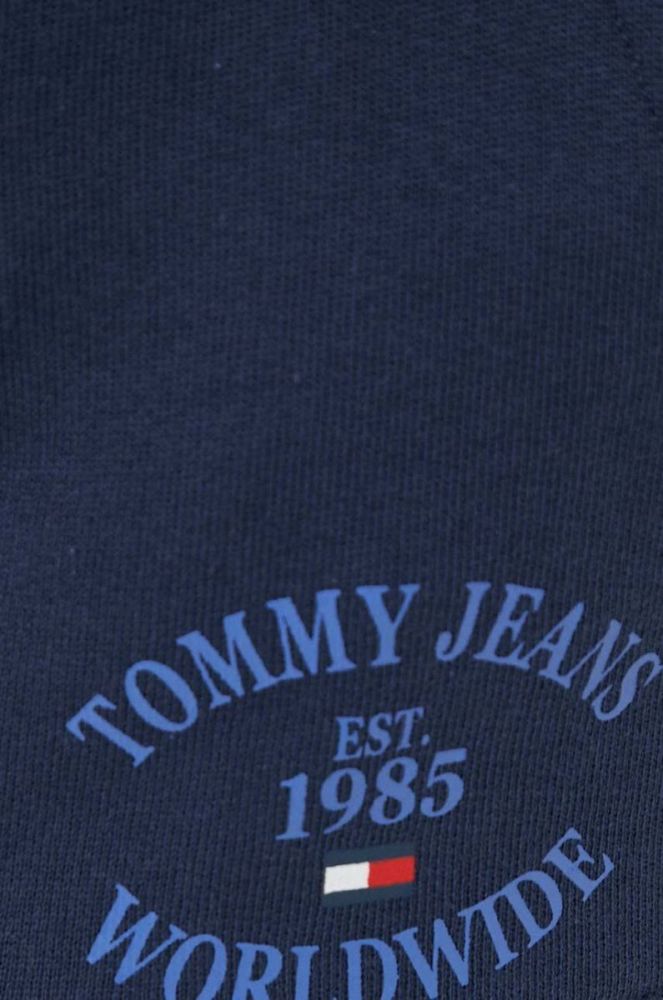 Бавовняні шорти Tommy Jeans колір синій з принтом висока посадка фото 4