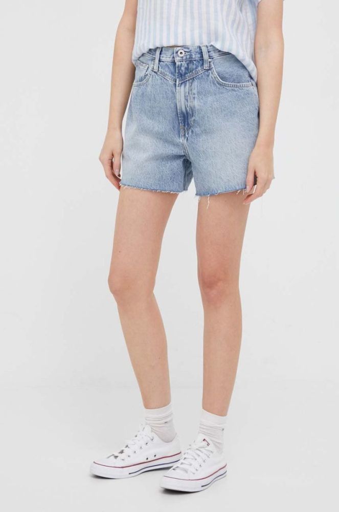 Джинсові шорти Pepe Jeans RACHEL жіночі однотонні висока посадка колір блакитний фото 5