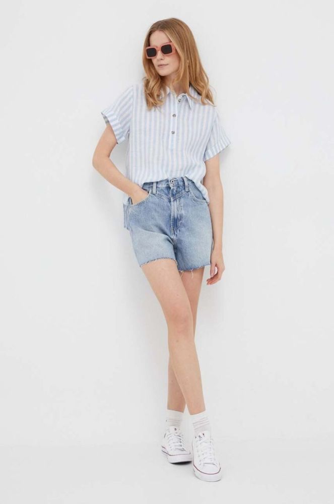 Джинсові шорти Pepe Jeans RACHEL жіночі однотонні висока посадка колір блакитний фото 6