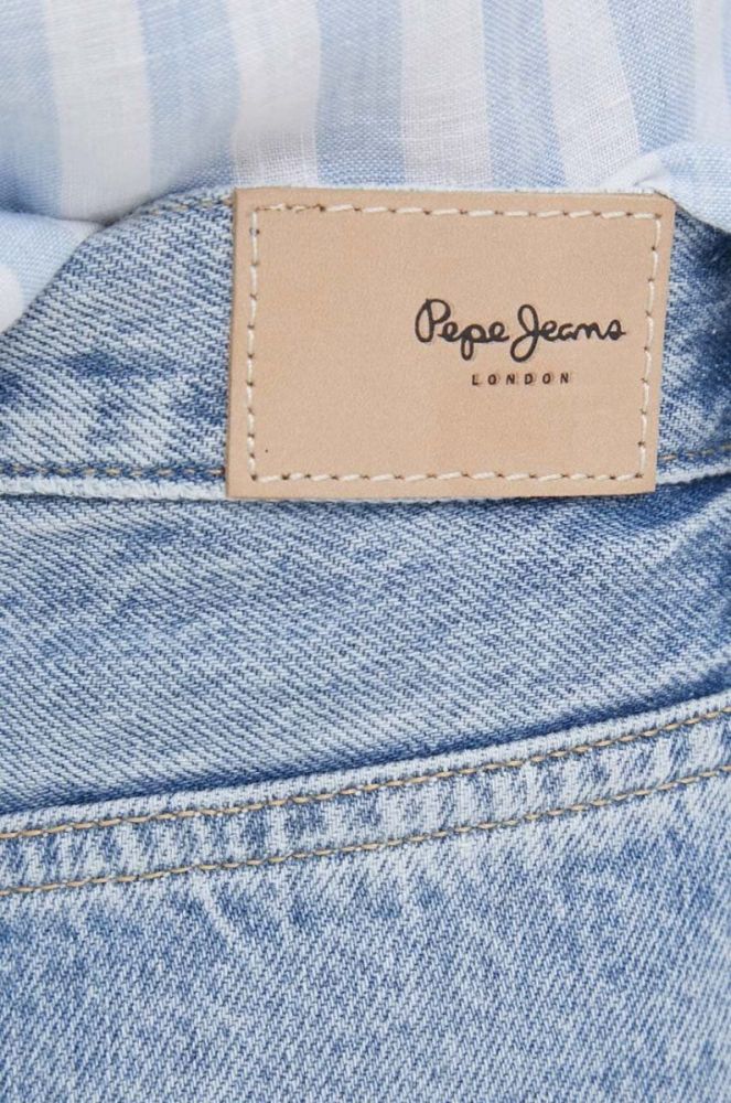 Джинсові шорти Pepe Jeans RACHEL жіночі однотонні висока посадка колір блакитний фото 8