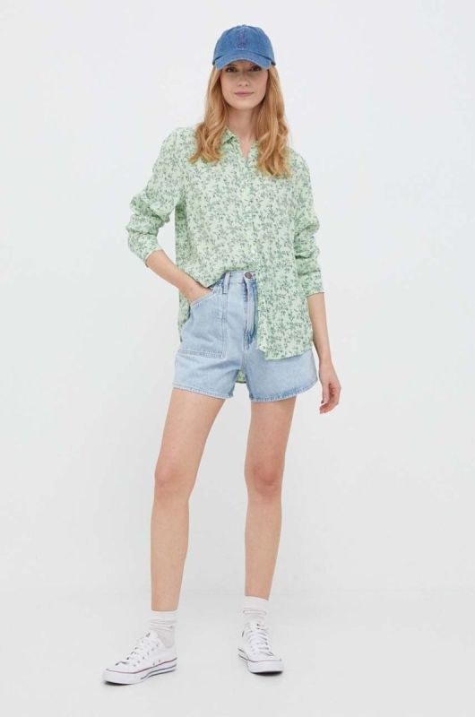 Джинсові шорти Pepe Jeans RACHEL жіночі однотонні висока посадка колір блакитний фото 2