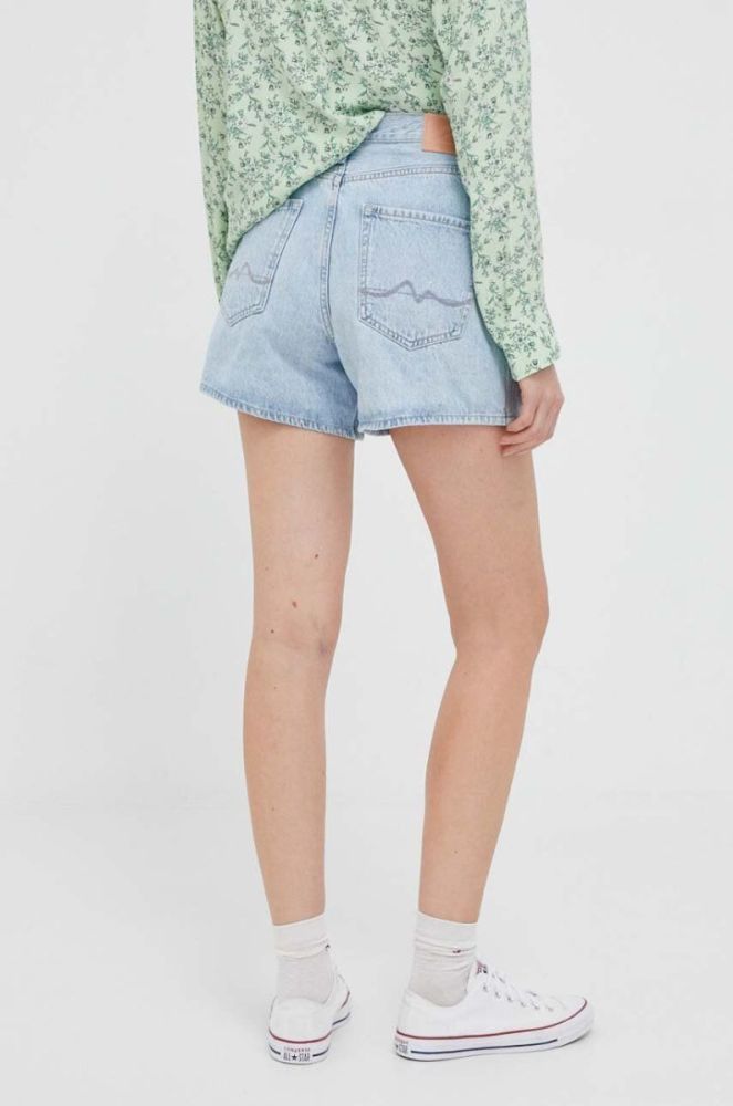 Джинсові шорти Pepe Jeans RACHEL жіночі однотонні висока посадка колір блакитний фото 3
