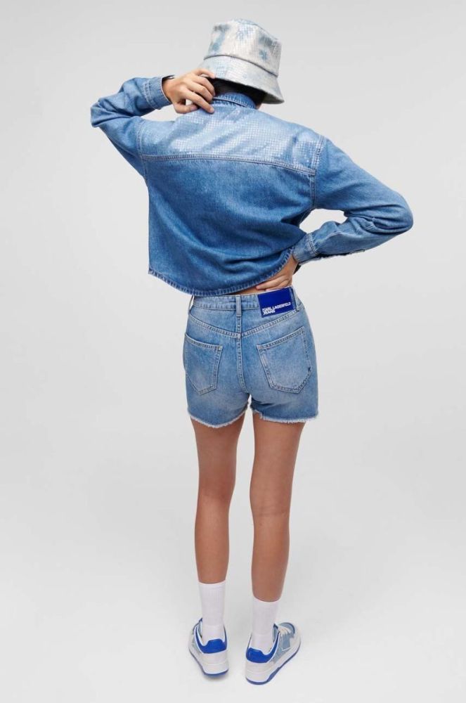 Джинсові шорти Karl Lagerfeld Jeans жіночі з аплікацією висока посадка колір блакитний фото 2