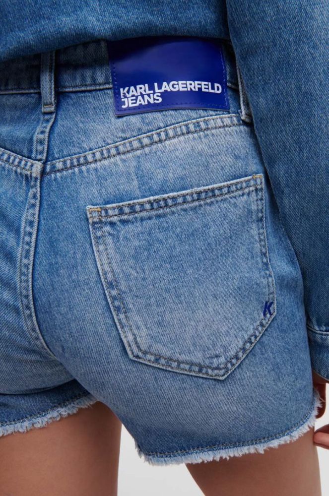 Джинсові шорти Karl Lagerfeld Jeans жіночі з аплікацією висока посадка колір блакитний фото 3