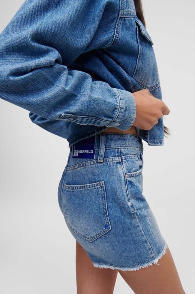 Джинсові шорти Karl Lagerfeld Jeans жіночі з аплікацією висока посадка колір блакитний фото 4