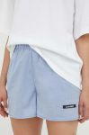 Бавовняні шорти Lovechild однотонні висока посадка колір блакитний