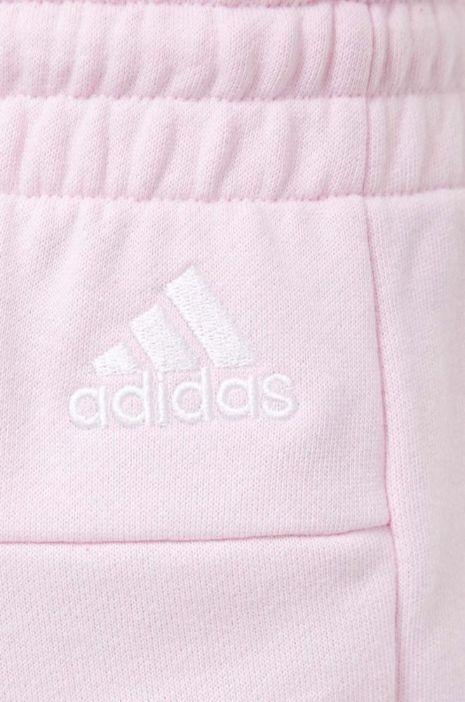 Бавовняні шорти adidas колір рожевий з принтом висока посадка фото 4