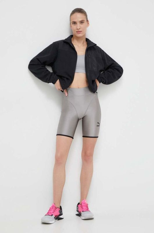 Шорти для тренувань Puma DARE TO колір сірий з принтом висока посадка фото 2