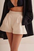 Шорти з домішкою льону Praia Beachwear CAPRI колір бежевий однотонні висока посадка