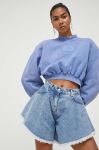 Джинсові шорти Moschino Jeans жіночі однотонні висока посадка колір блакитний Джинсові шорти Moschino Jeans жіночі однотонні висока посадка колір блакитний