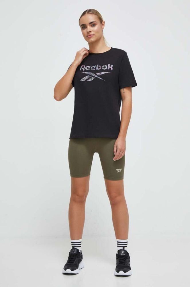 Шорти Reebok жіночі колір зелений з принтом середня посадка фото 2
