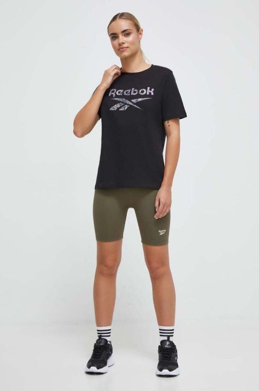 Шорти Reebok жіночі колір зелений з принтом середня посадка фото 2