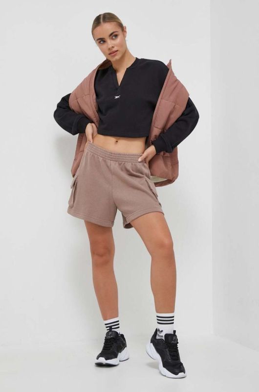 Шорти Reebok Classic жіночі колір коричневий з аплікацією висока посадка фото 2