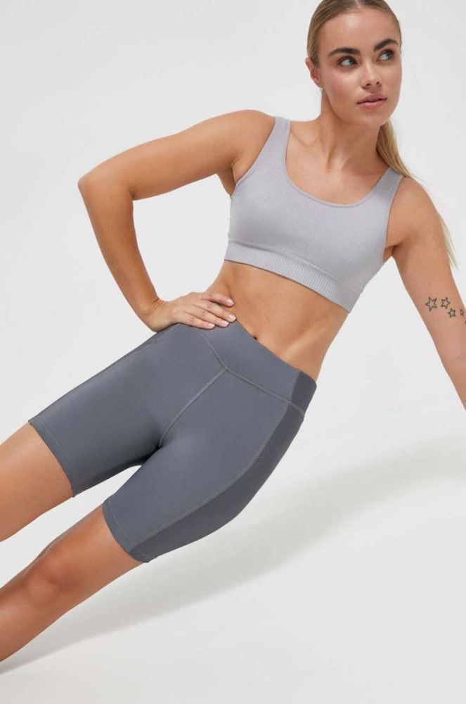 Шорти для йоги Reebok колір сірий однотонні висока посадка фото 4
